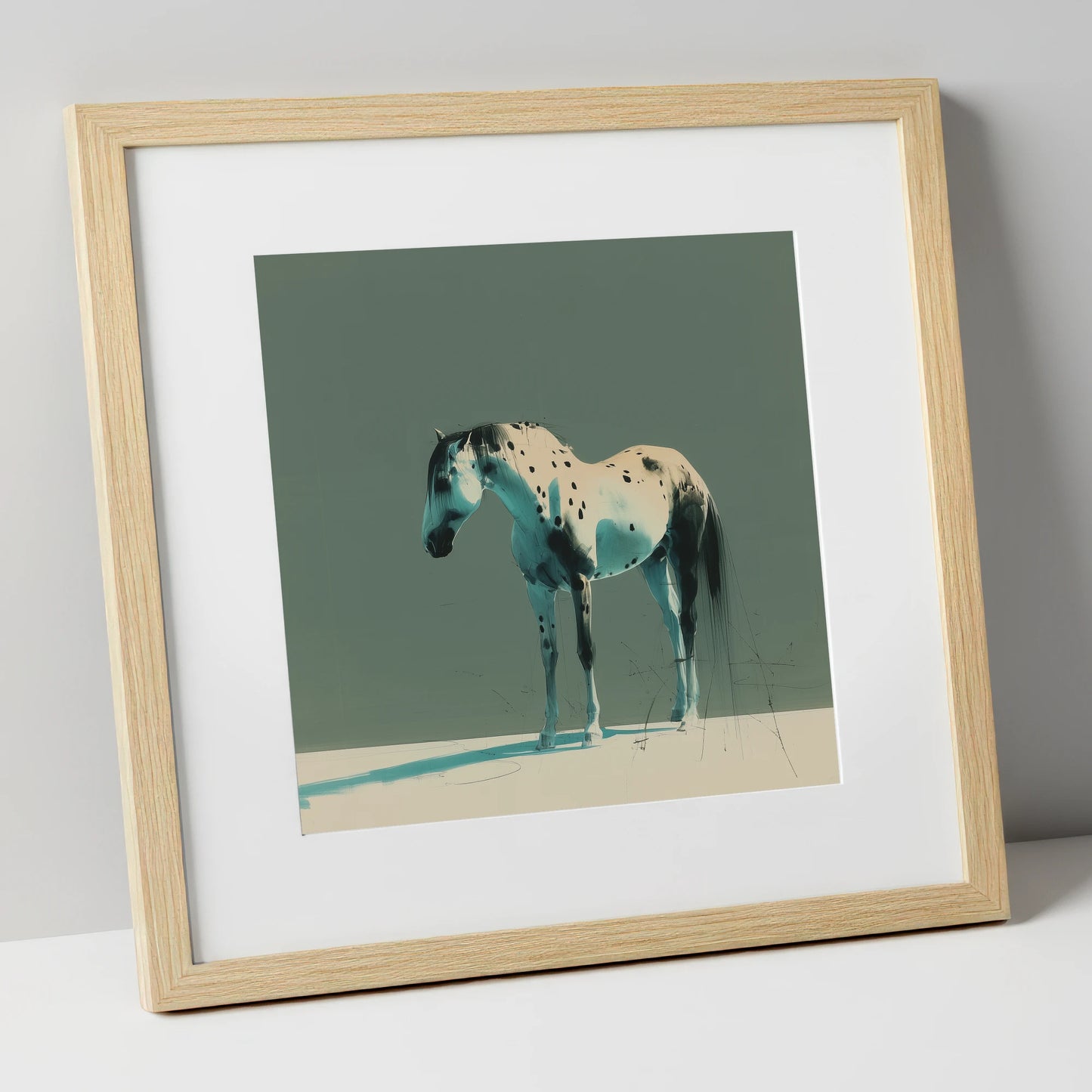 Modern Appaloosa Study horse breed art print in natural frame