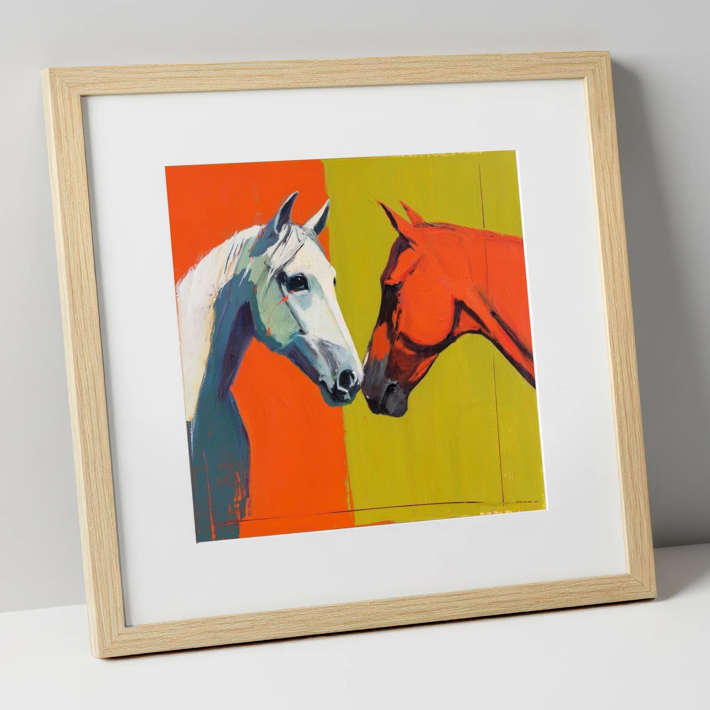 Vibrant Connection horse portrait art print in natural frame
