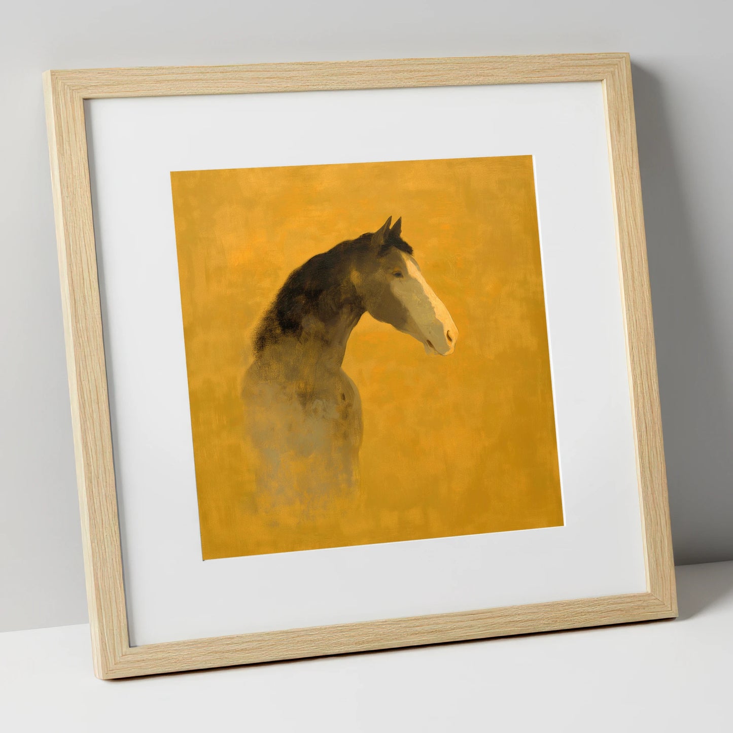 Gilded Equine Profile horse portrait art print in natural frame
