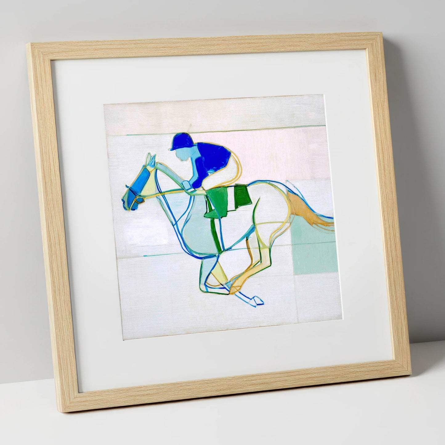 Abstract Racing Rhythm racing horse art print in natural frame