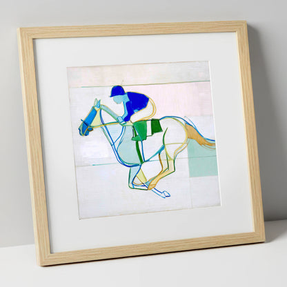 Abstract Racing Rhythm racing horse art print in natural frame