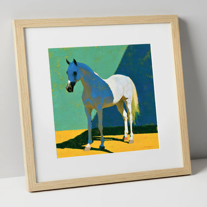 Grey Arabian with Blue Shadows horse breed art print in natural frame