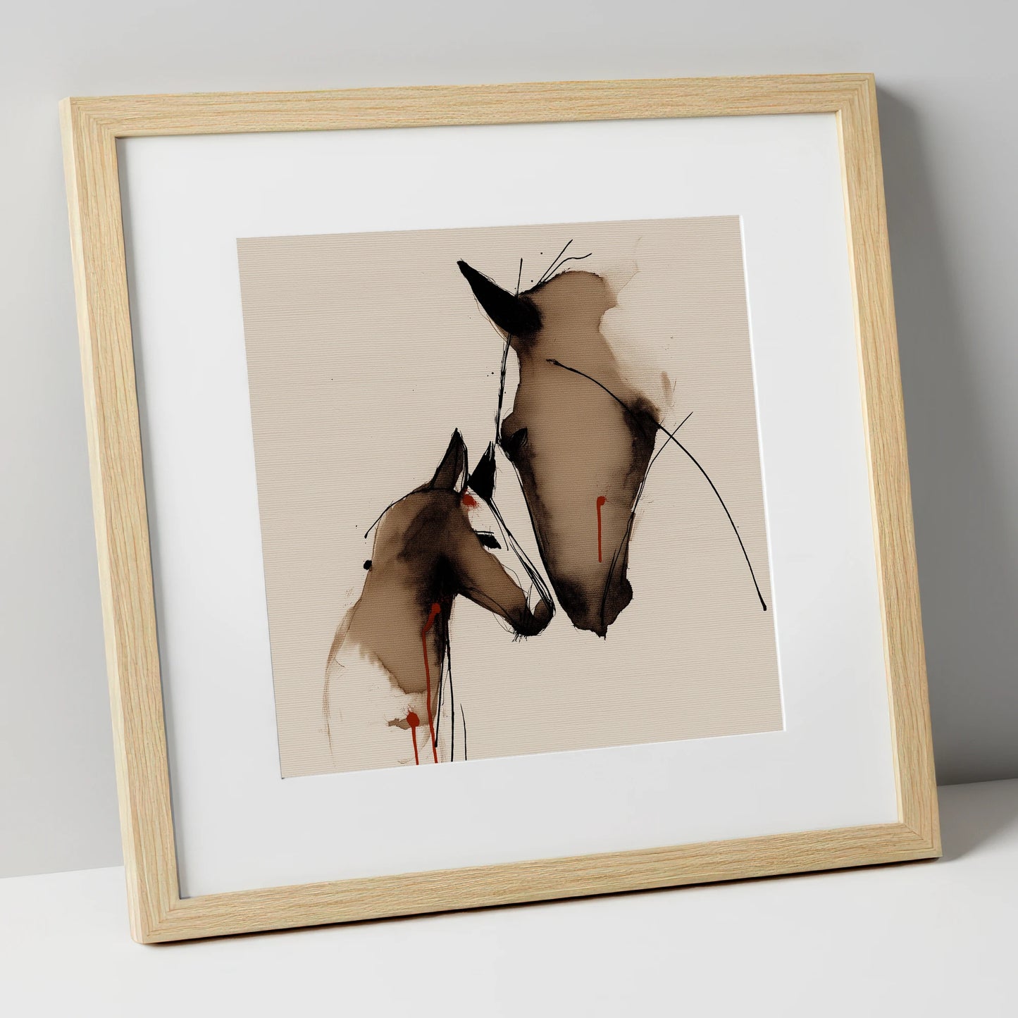 Unbreakable Bond mare & foal art print in natural frame