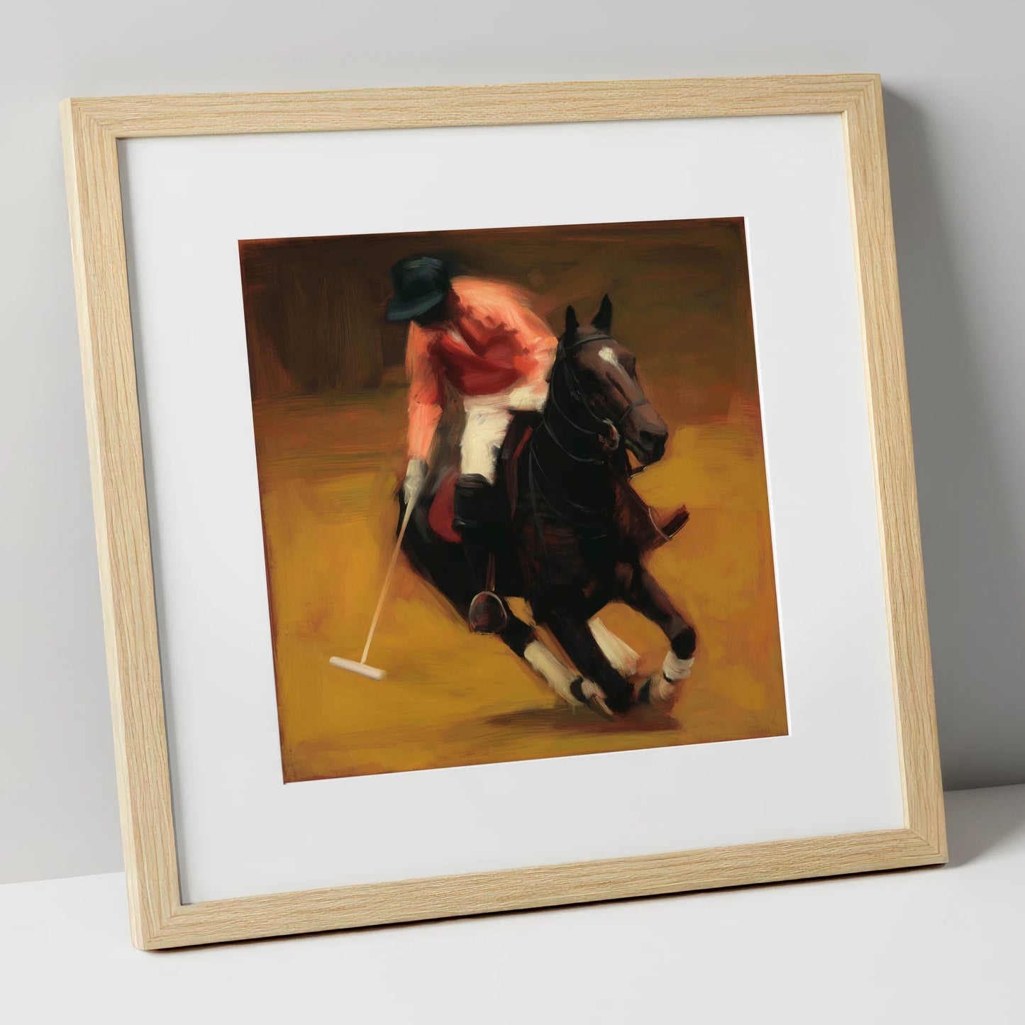 Heat of the Chukka polo horse art print in natural frame