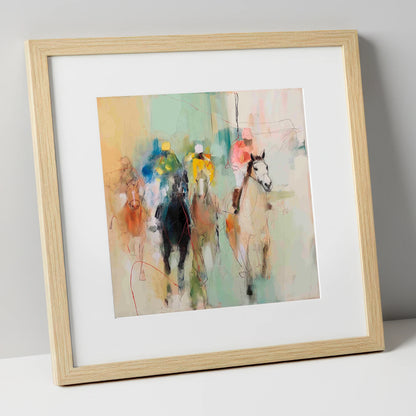 Thundering Silhouettes racing horse art print in natural frame