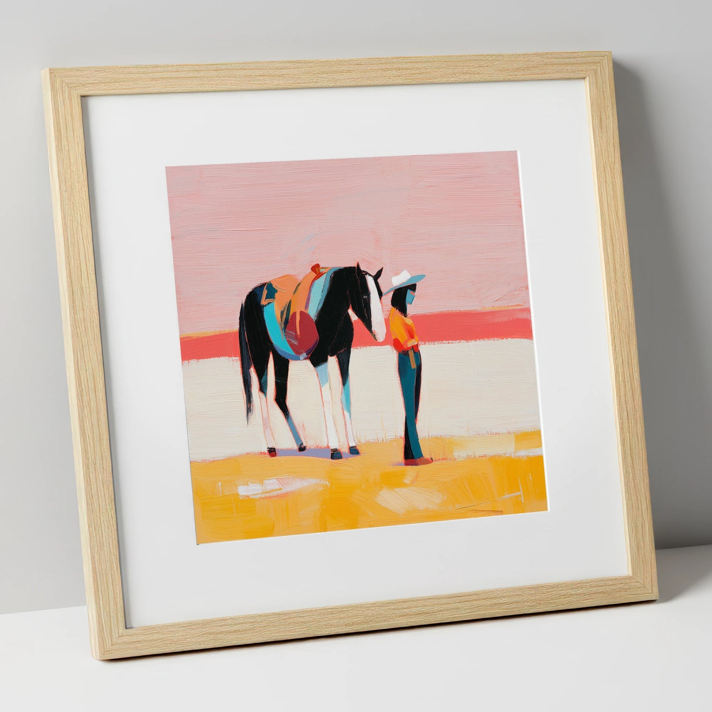 Painted Desert Rider western horse art print in natural frame