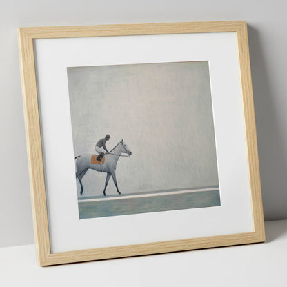 Silent Stride racing horse art print in natural frame