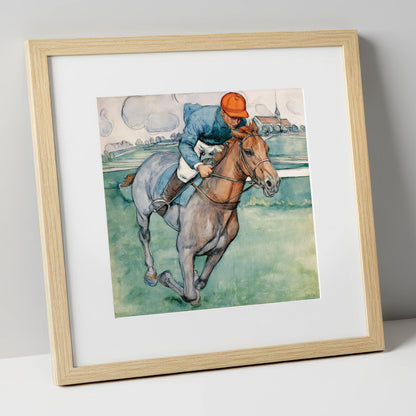The Final Furlong racing horse art print in natural frame