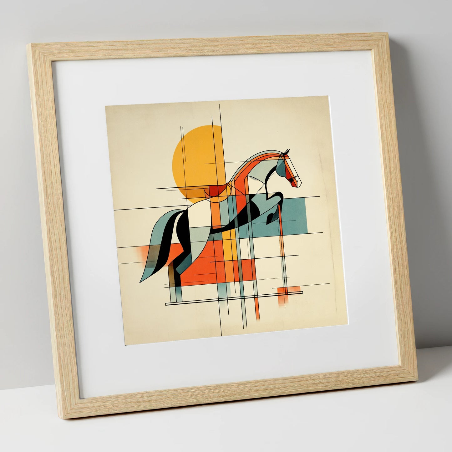 Structured Flight show jumping horse art print in natural frame