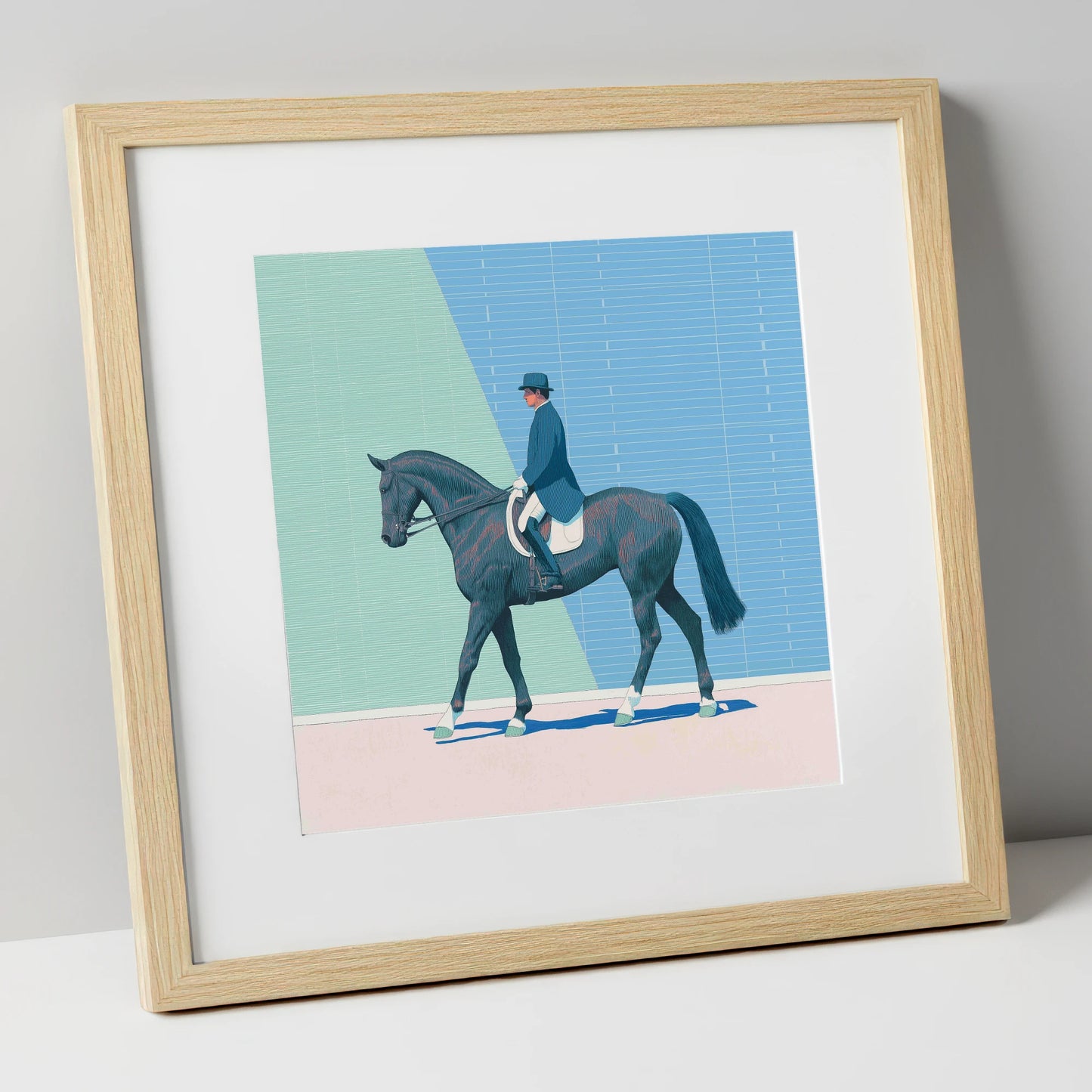 Rhythmic Precision dressage horse art print in natural frame