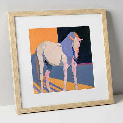 Vibrant Colour Block Grey Horse horse breed art print in natural frame