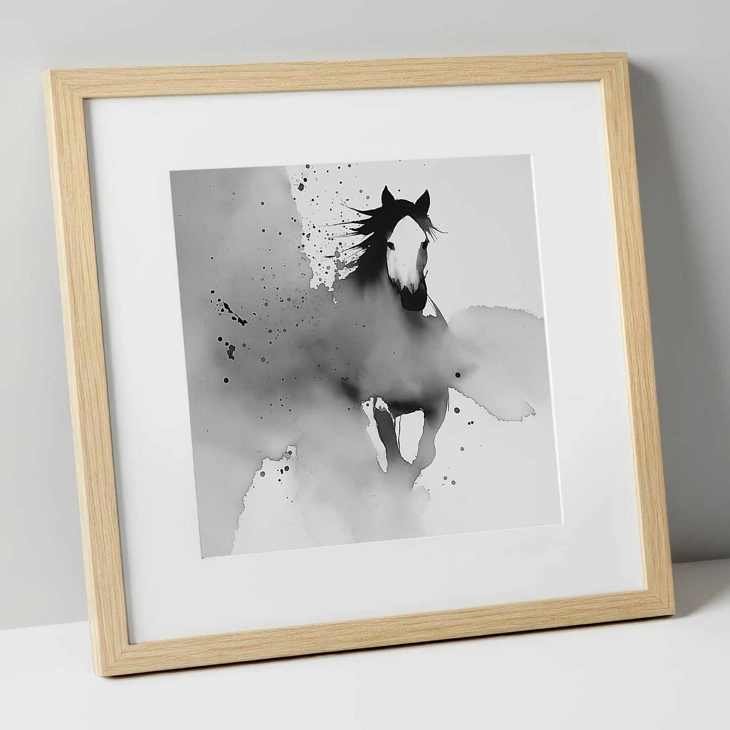 Emerging Spirit horse portrait art print in natural frame