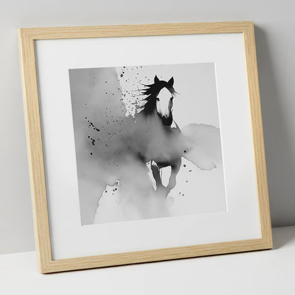 Emerging Spirit horse portrait art print in natural frame