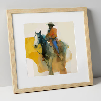 Golden Hour Cowboy western horse art print in natural frame