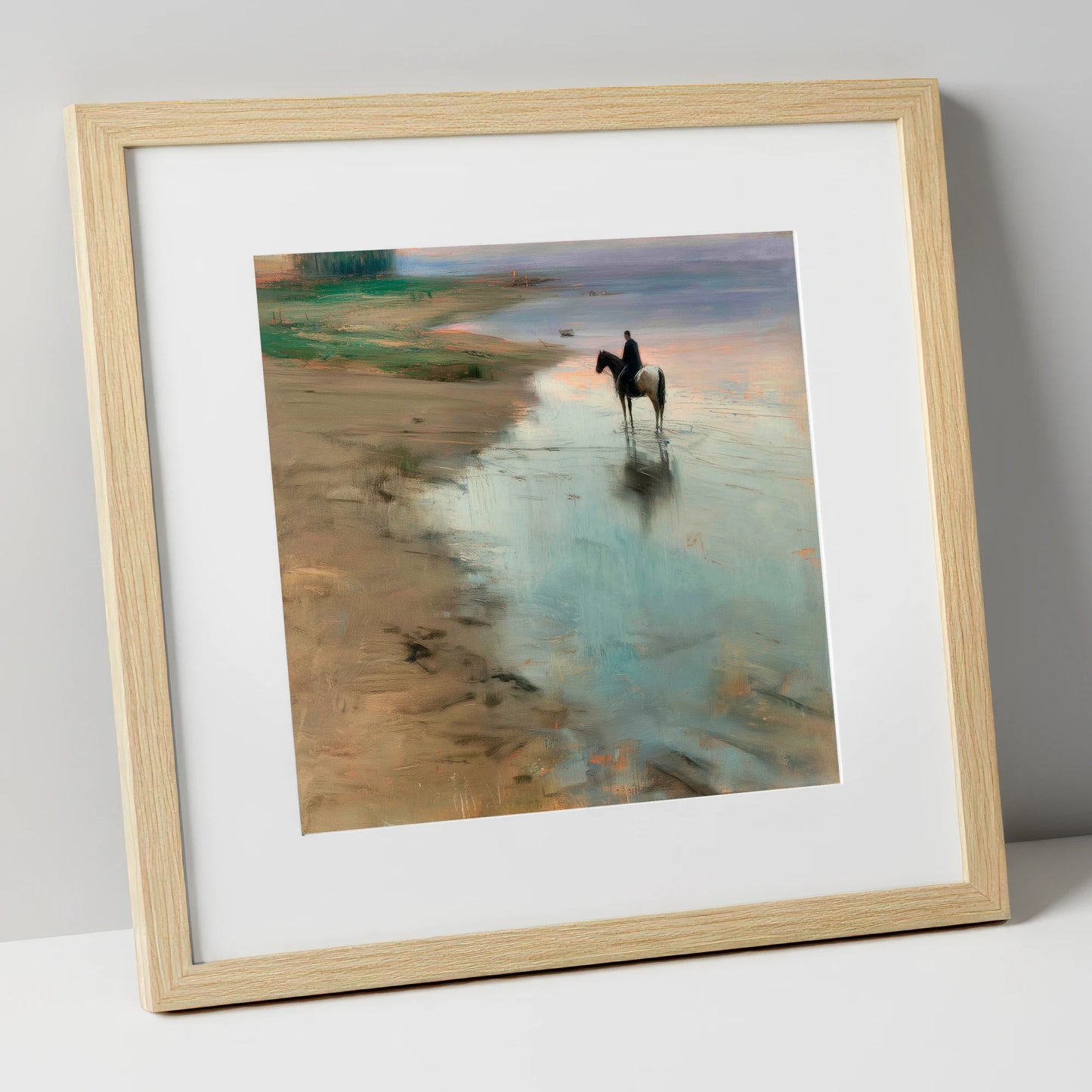 The Quiet Tide horse landscape art print in natural frame