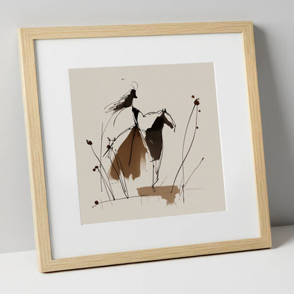 Fluid Harmony horse & rider art print in natural frame