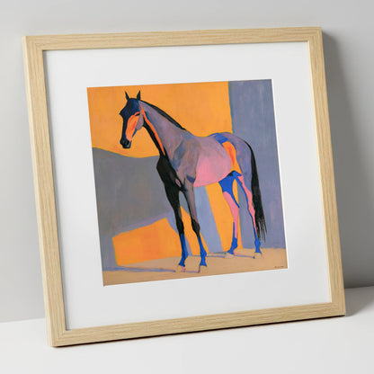 Vibrant Colour Block Horse horse breed art print in natural frame