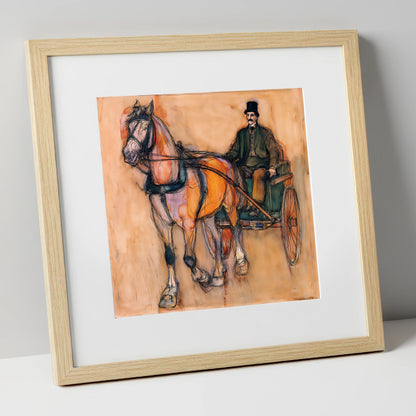 Gentleman of the Reins working horse art print in natural frame