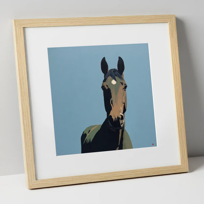Bay Under Cerulean Sky horse portrait art print in natural frame