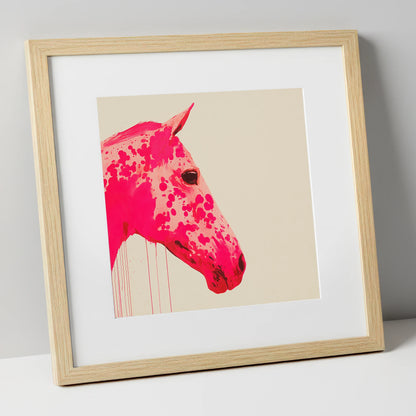 Vibrant Magenta Profile horse portrait art print in natural frame