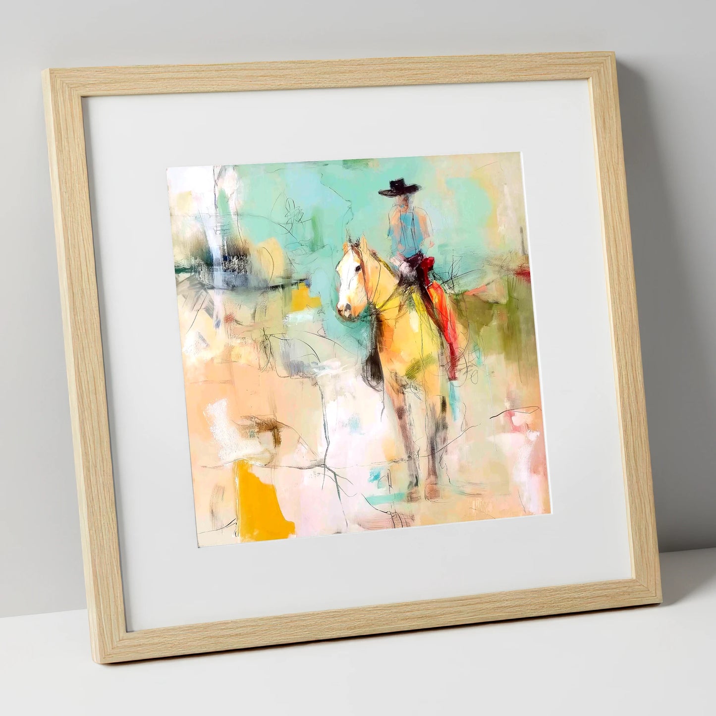 Painted Western Silhouette western horse art print in natural frame
