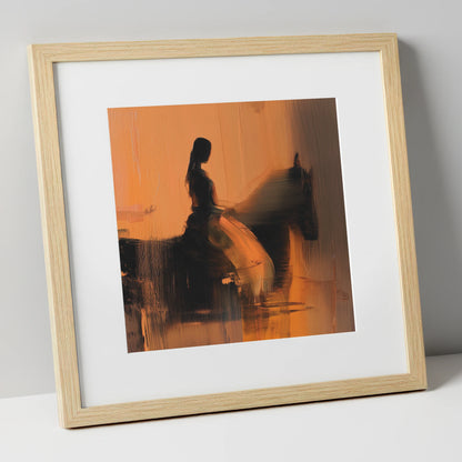 Elegance in Amber horse & rider art print in natural frame
