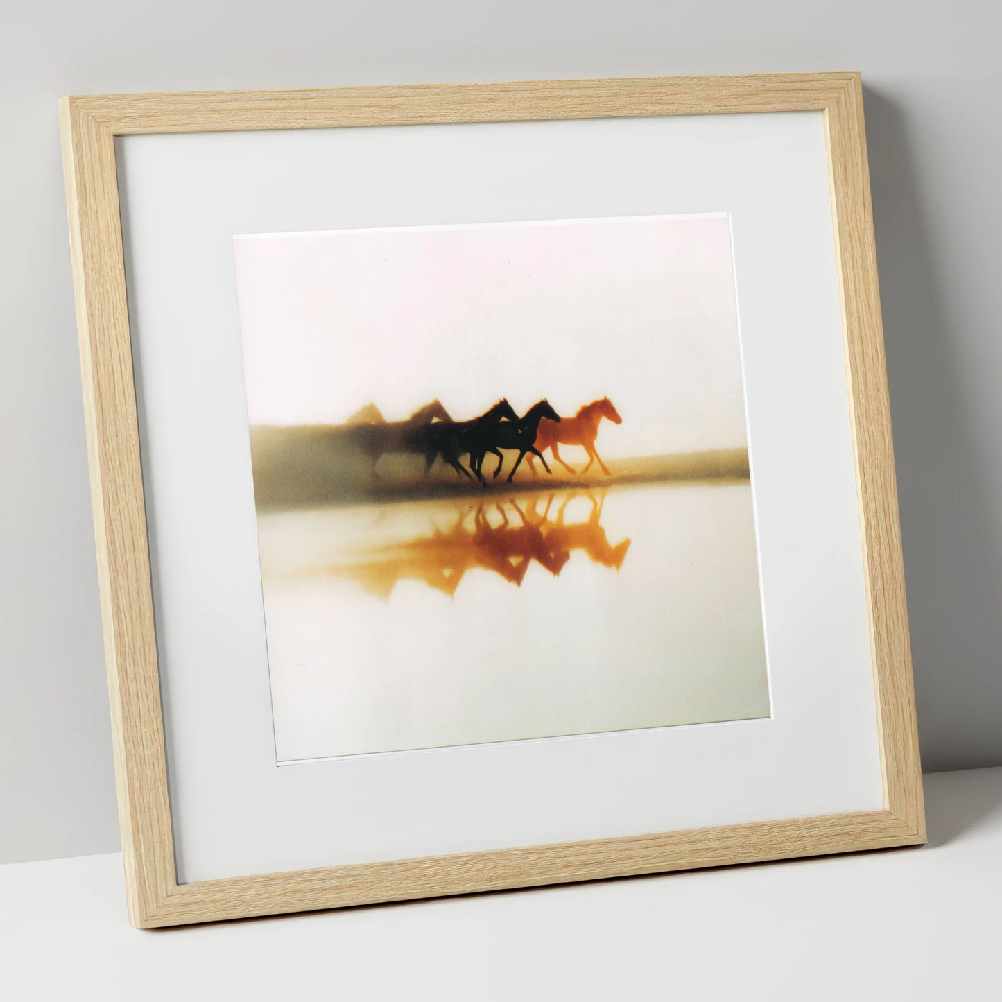 Whispers of the Herd wild horses art print in natural frame