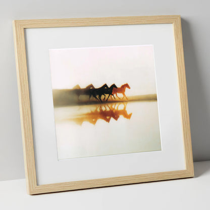 Whispers of the Herd wild horses art print in natural frame