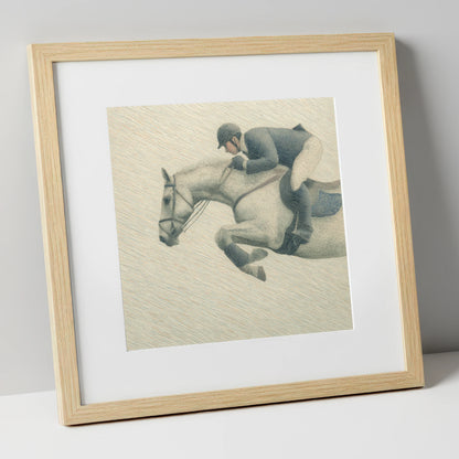 Structured Flight show jumping horse art print in natural frame