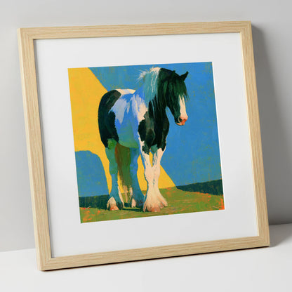 Piebald Cob in Bright Colours horse breed art print in natural frame