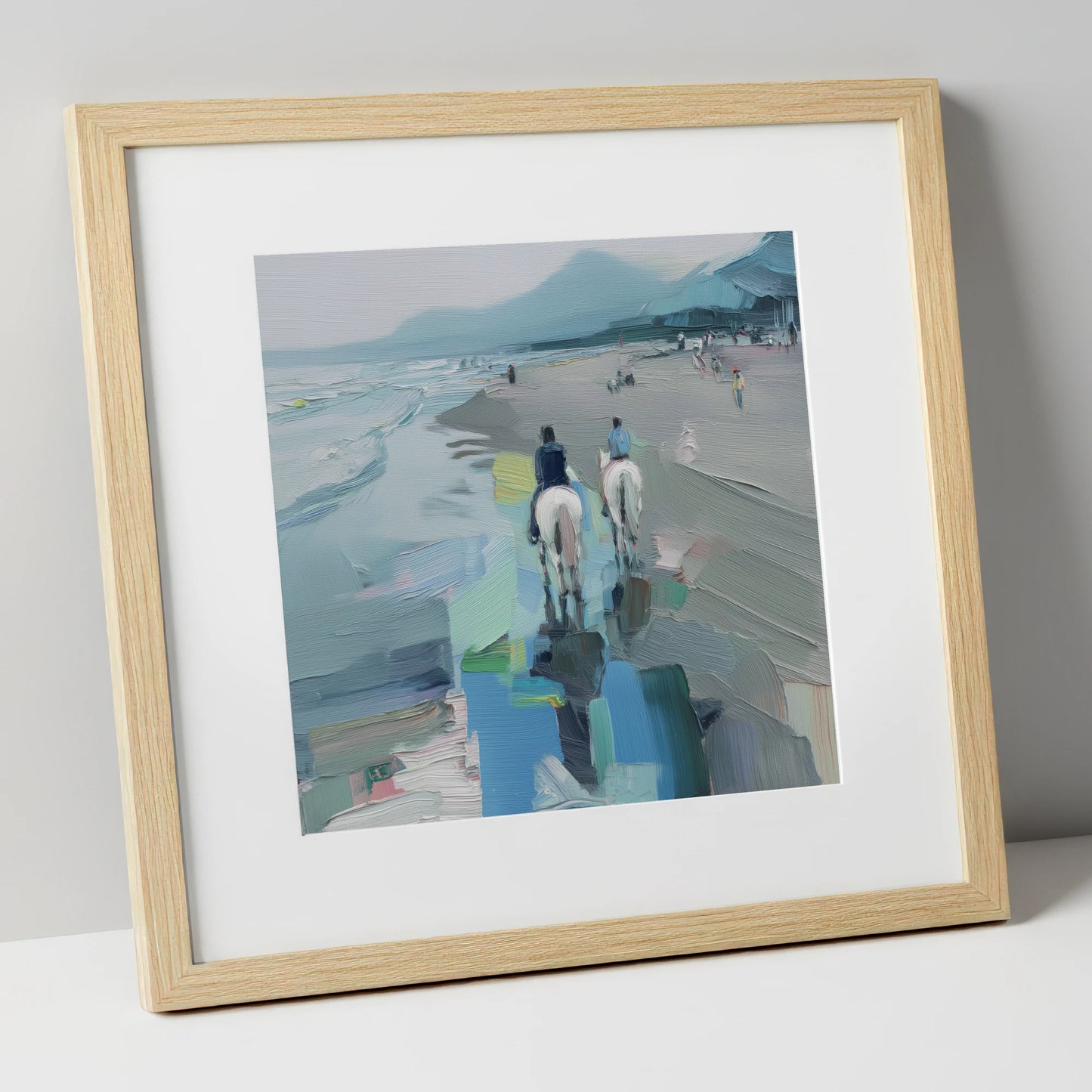 Shoreline Hack horse landscape art print in natural frame