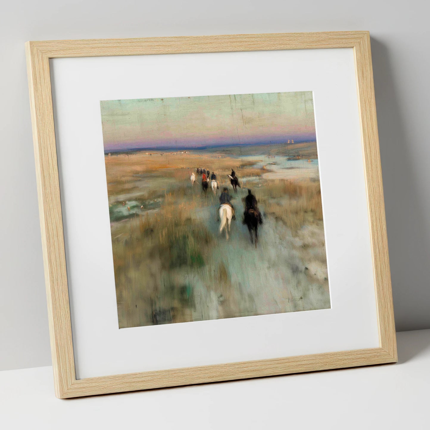 The Dawn String horse landscape art print in natural frame