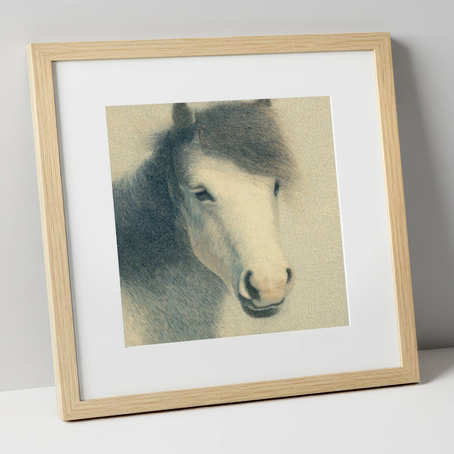Midnight Slate Portrait horse breed art print in natural frame