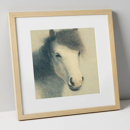 Midnight Slate Portrait horse breed art print in natural frame