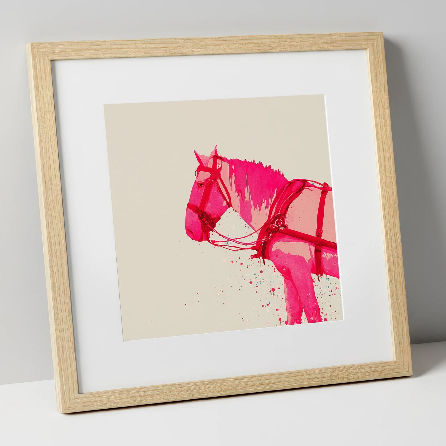Vibrant Harness Profile working horse art print in natural frame