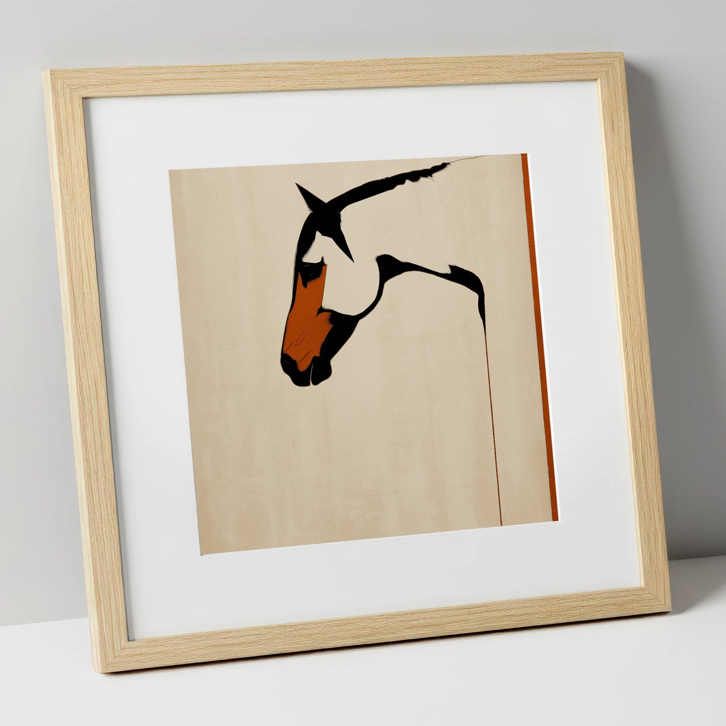 Minimalist Equine Profile horse breed art print in natural frame