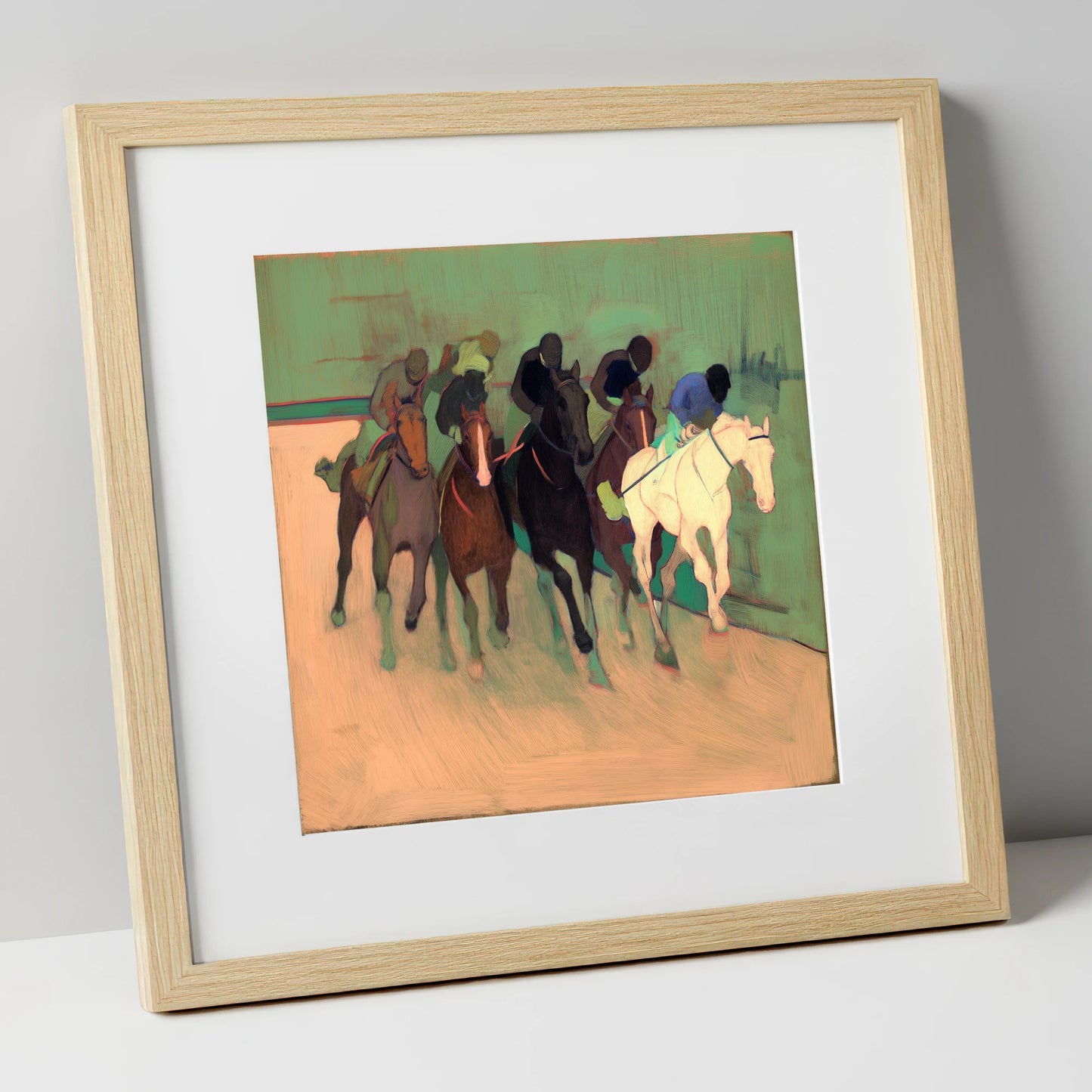 The Front Runners racing horse art print in natural frame