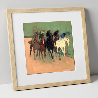 The Front Runners racing horse art print in natural frame