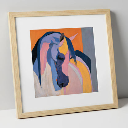 Colourful Abstract Horse Profile horse breed art print in natural frame