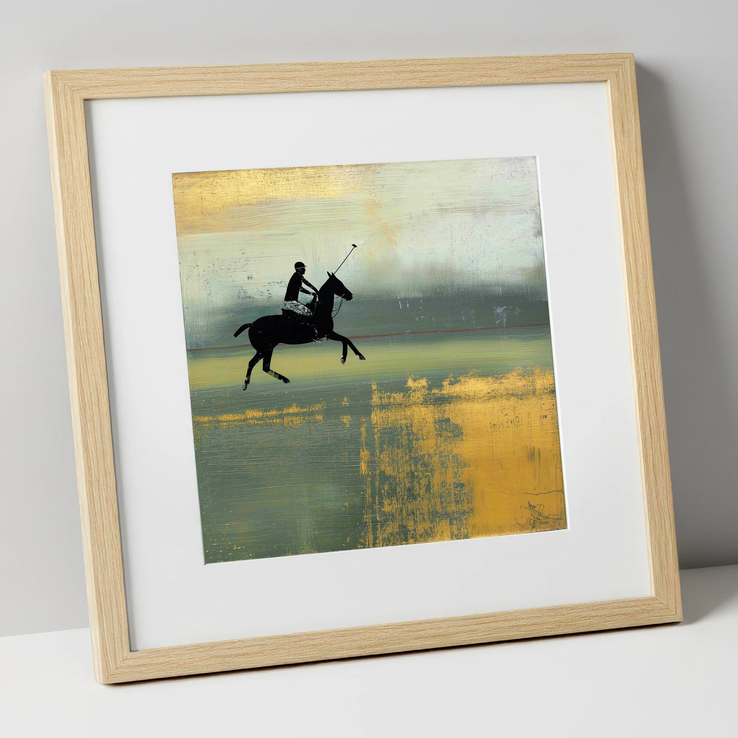Gilded Chukka polo horse art print in natural frame