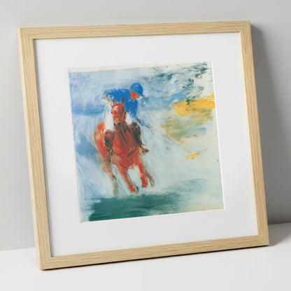 Midfield Strike polo horse art print in natural frame