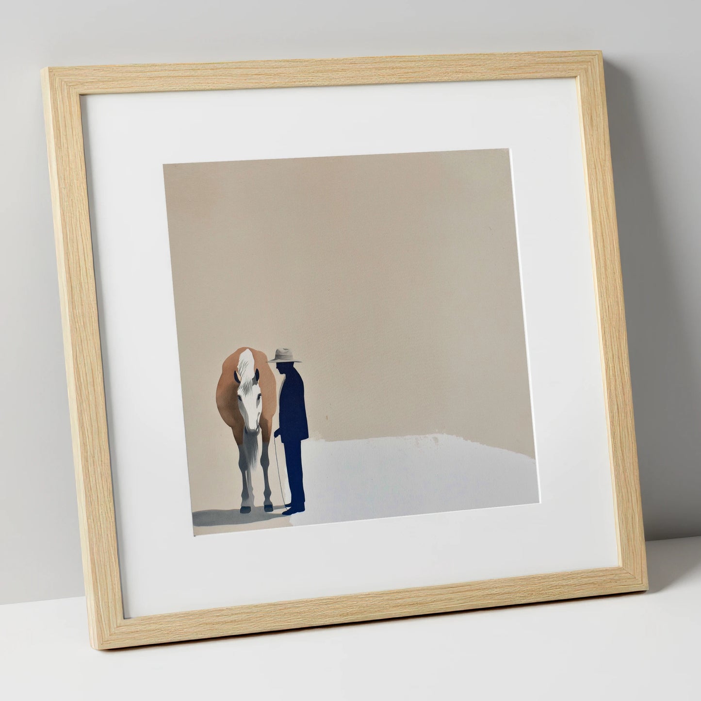 Quiet Companionship horse & rider art print in natural frame