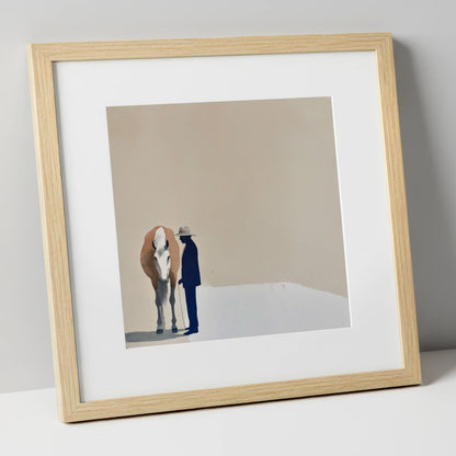 Quiet Companionship horse & rider art print in natural frame