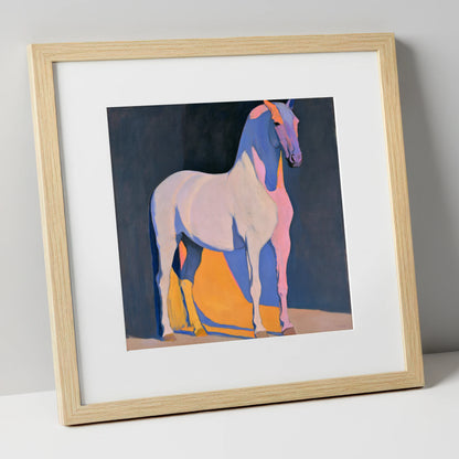 Modern Abstract Painted Grey Horse horse breed art print in natural frame