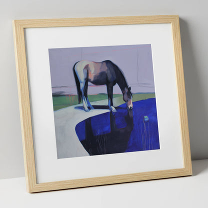 Sapphire Reflection horse landscape art print in natural frame