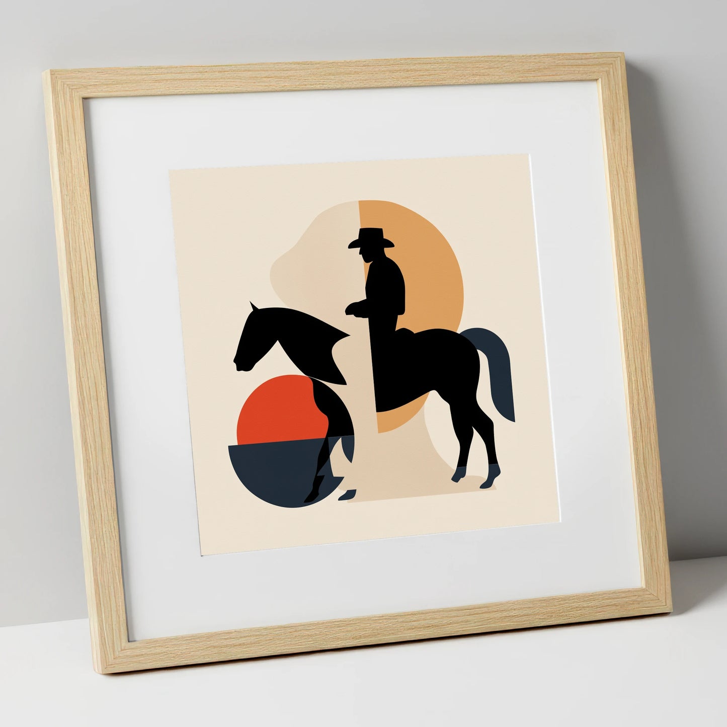 Mid-Century Western Rider western horse art print in natural frame