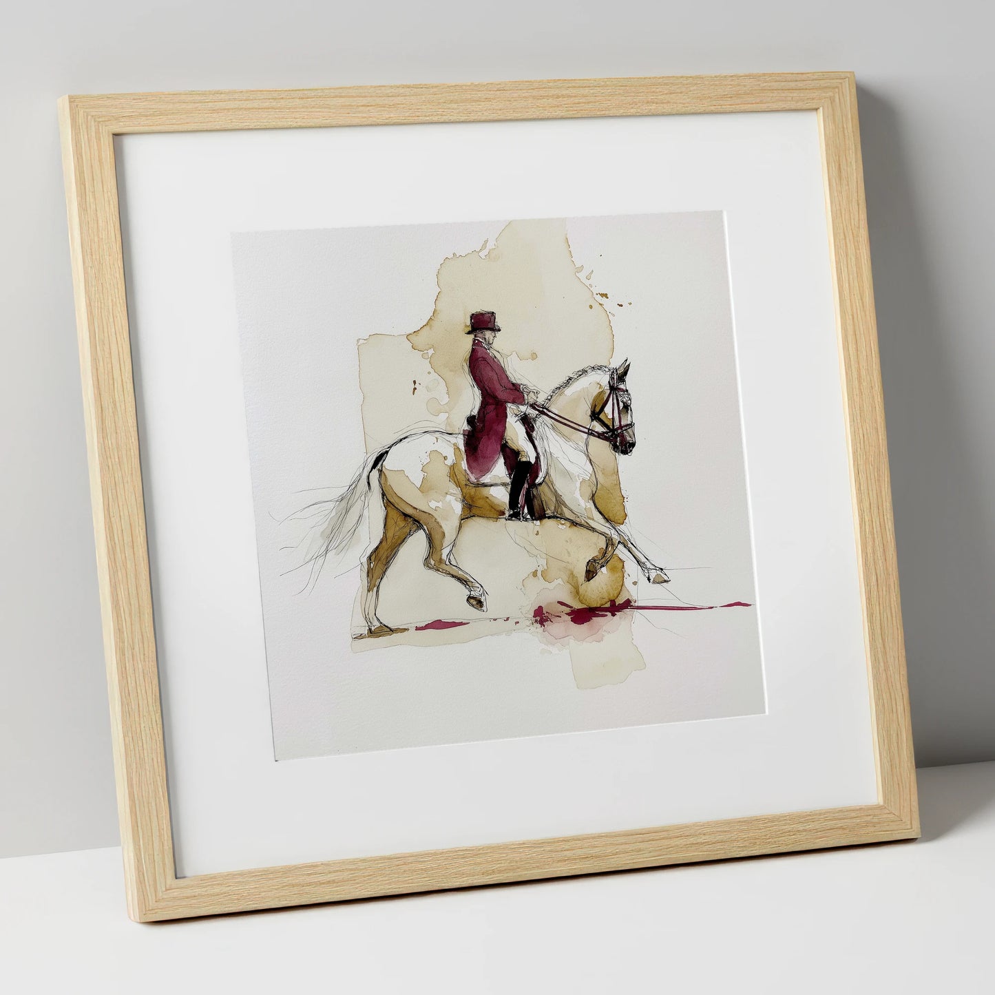 Collected Elegance dressage horse art print in natural frame