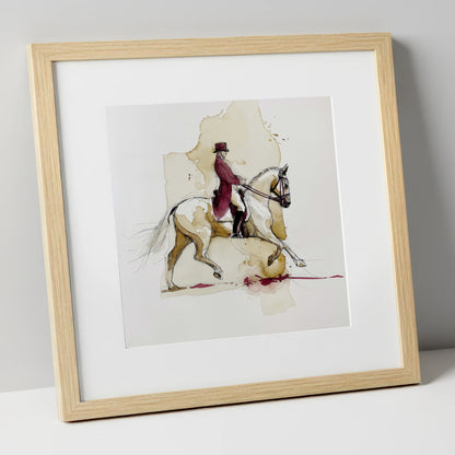 Collected Elegance dressage horse art print in natural frame