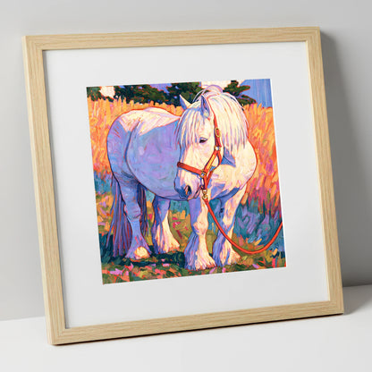 Feathered Cob in Vibrant Light horse breed art print in natural frame