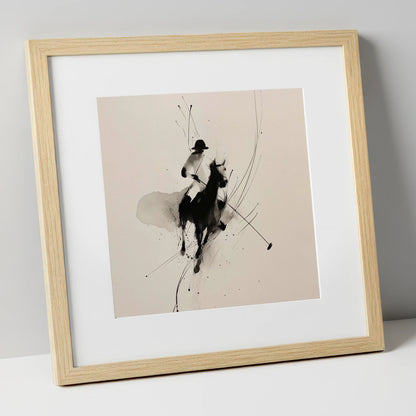 Poised for the Strike polo horse art print in natural frame
